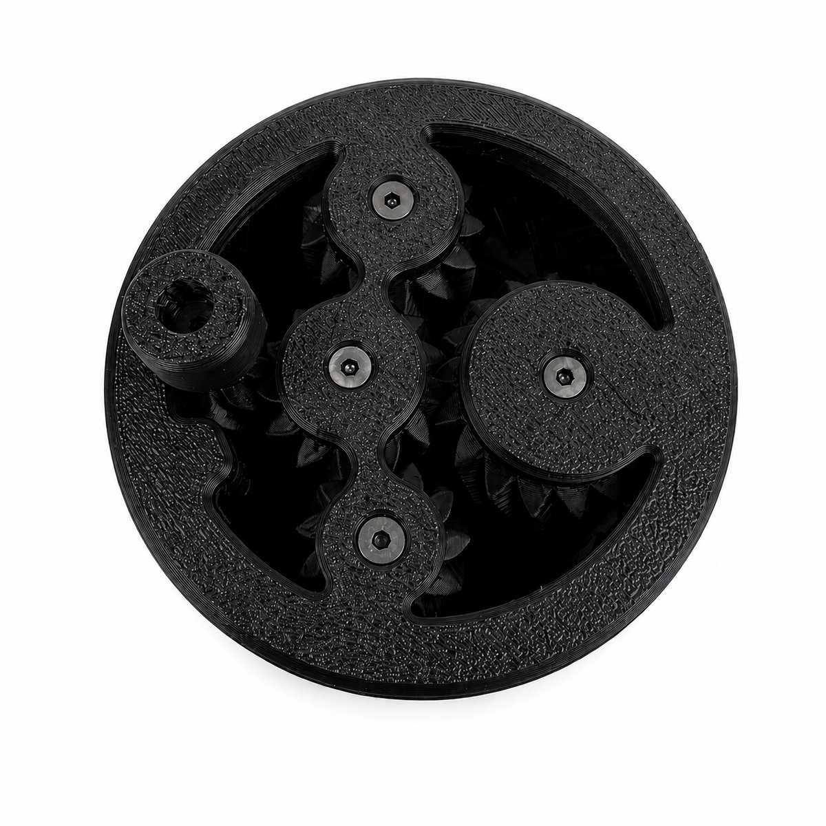 Top-down view of the Spirobutor 1000 spirographic mechanism and 0.30 mm needles